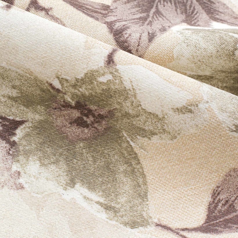 Dekorační látka Loneta - bílé a hnědé květy s listy