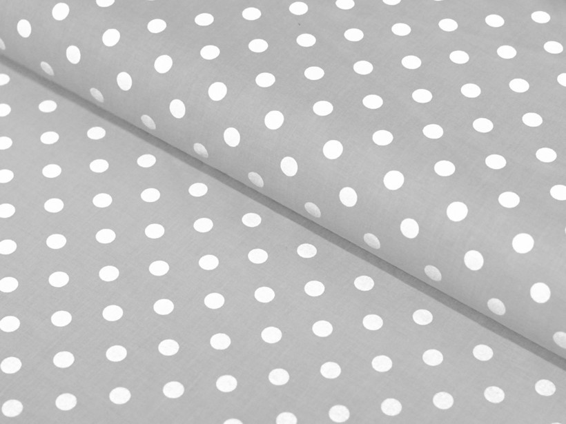 Bavlněné plátno - bílé puntíky na světle šedém