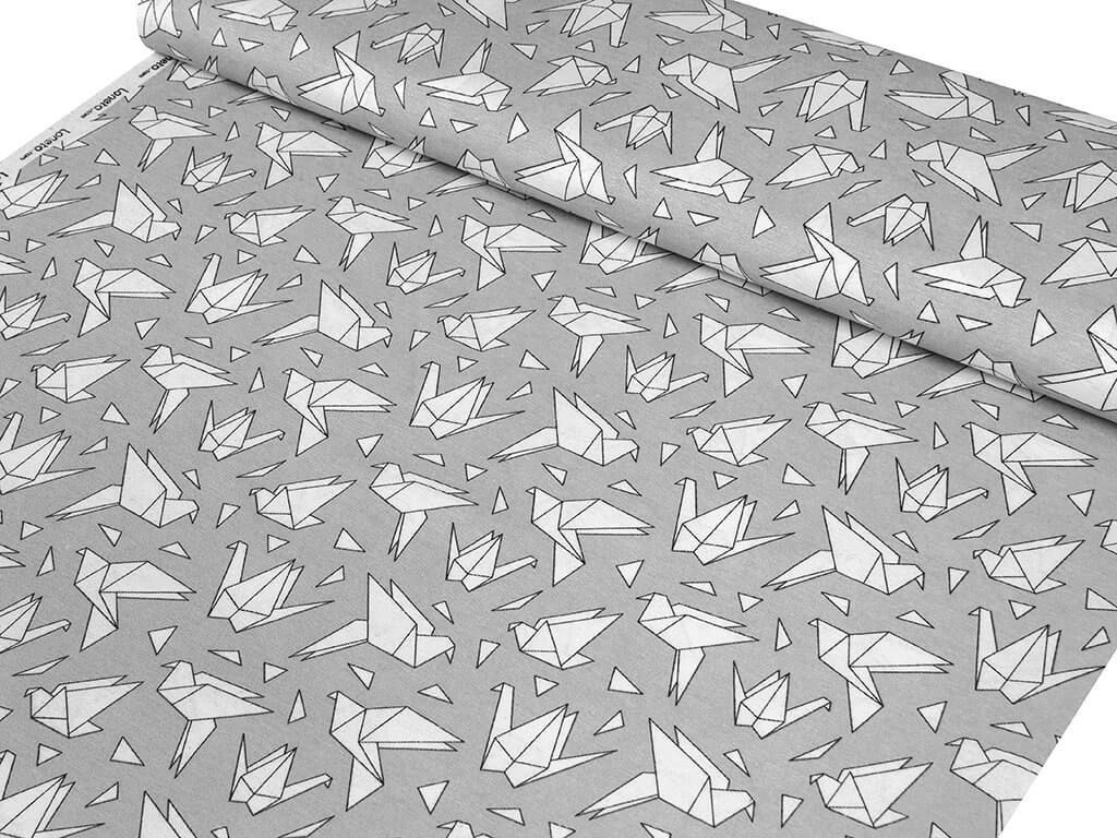 Dekorační látka Loneta - origami na šedém