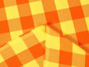 Bavlněná látka KANAFAS - vzor 043 velké oranžovo-žluté kostky - metráž š. 150cm
