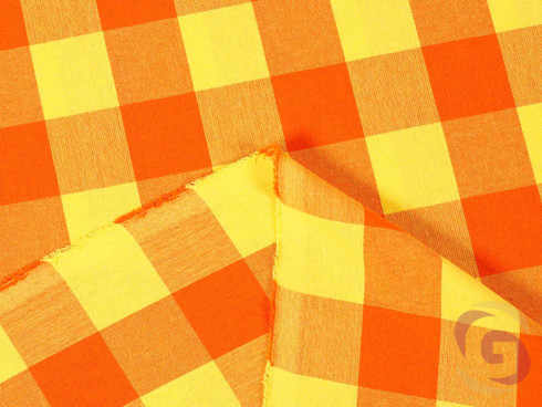 Bavlněná látka KANAFAS - vzor 043 velké oranžovo-žluté kostky
