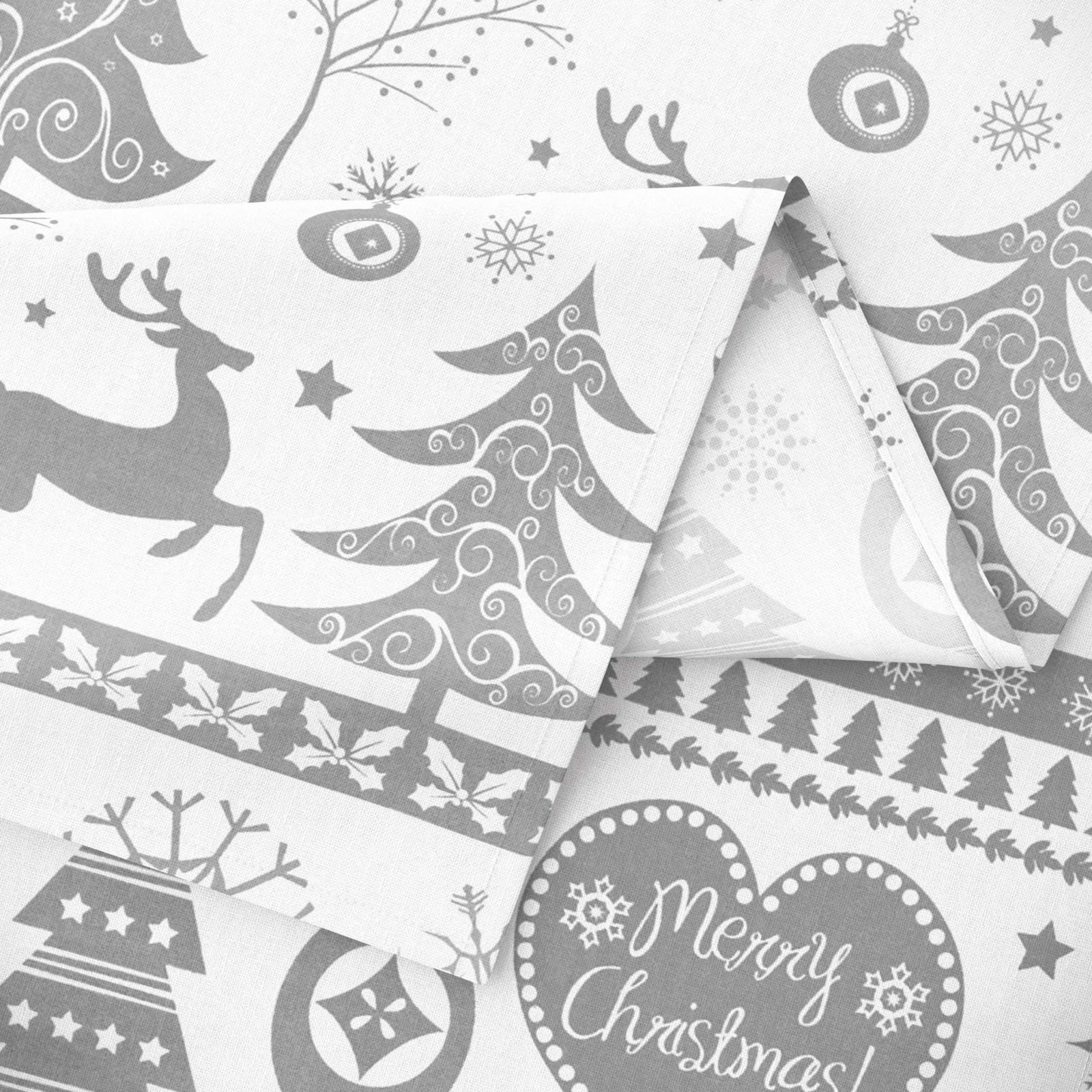 Vánoční hranatý ubrus 100% bavlněné plátno - vánoční symboly na bílém