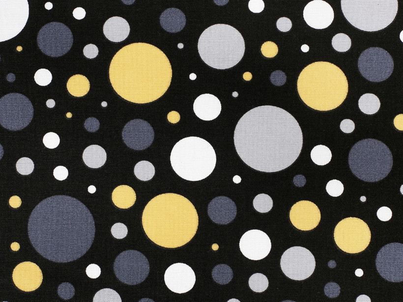 Bavlněné plátno - barevné puntíky a kolečka na černém