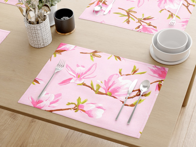 Bavlněné prostírání na stůl - růžové magnolie - sada 2ks