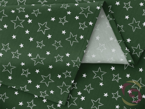 Vánoční bavlněný závěs na míru - vzor bílé hvězdičky na zeleném