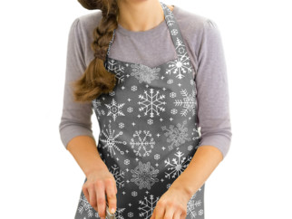 Vánoční kuchyňská zástěra KANAFAS - vzor sněhové vločky na šedém