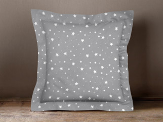 Bavlněný povlak na polštář s ozdobným lemem - vzor drobné bílé hvězdičky na šedém