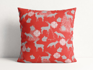 Vánoční povlak na polštář Loneta - vánoční zvířátka na červeném