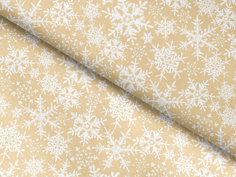 Vánoční bavlněná látka - sněhové vločky na zlatém