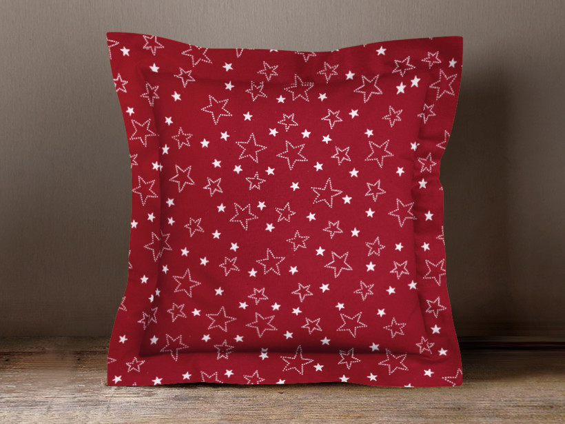 Bavlněný povlak na polštář s ozdobným lemem - bílé hvězdičky na červeném