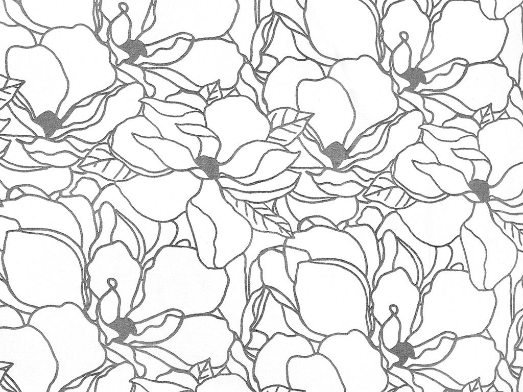 Bavlněné plátno - tmavě šedé květy na bílém