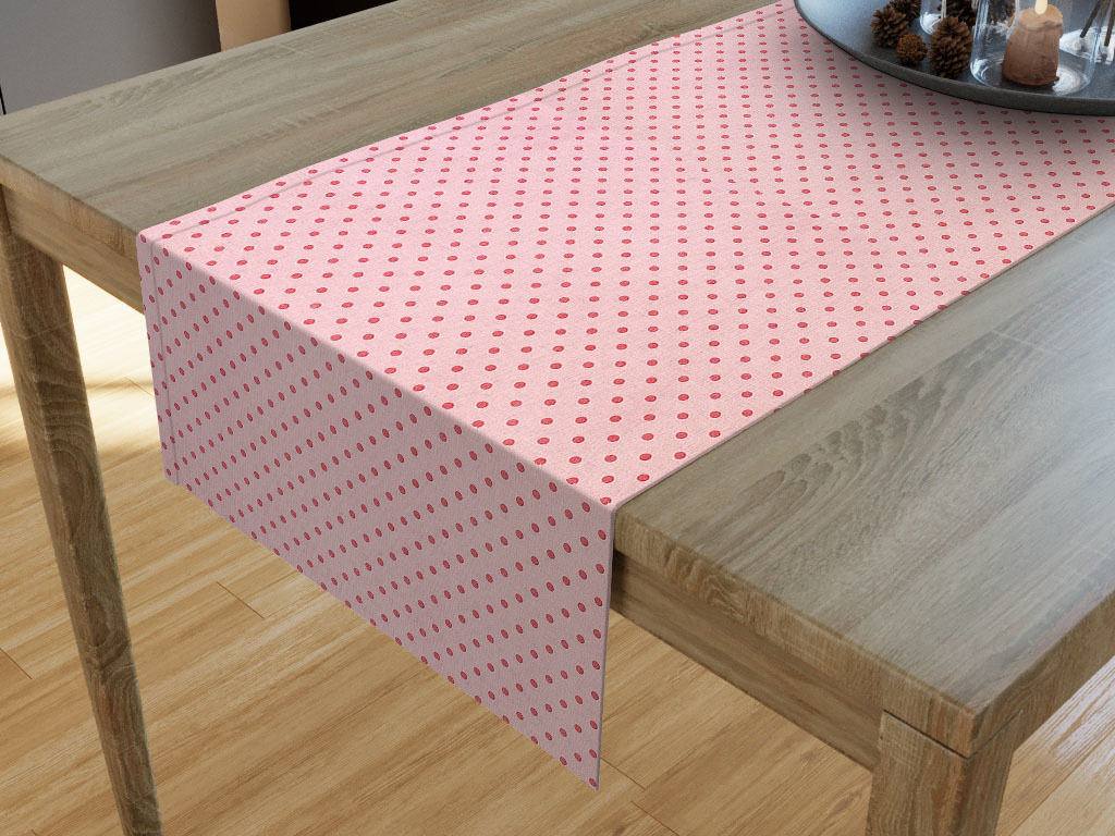 Běhoun na stůl 100% bavlněné plátno - puntíky na růžovém