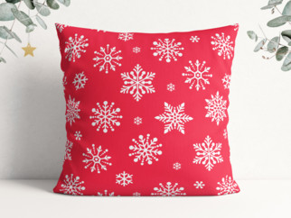 Vánoční bavlněný povlak na polštář - vzor vločky na zářivě červeném