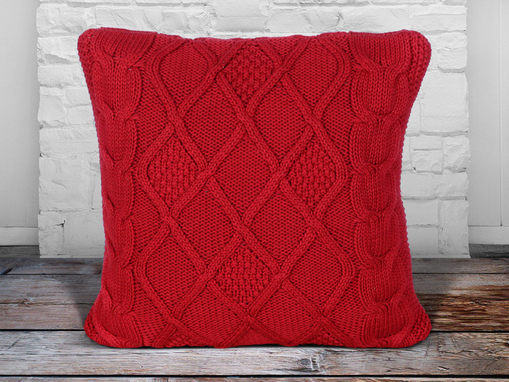 Luxusní pletený povlak na polštář - 45x45 cm - červený