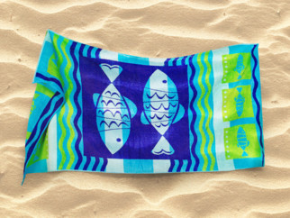 Velká froté plážová osuška RYBIČKY - modrá 90x165 cm