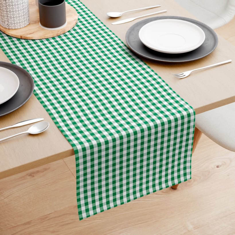 Běhoun na stůl 100% bavlněné plátno - zelené a bílé kostičky