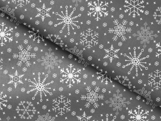 Bavlněná látka - vánoční vzor sněhové vločky na šedém - metráž š. 150cm