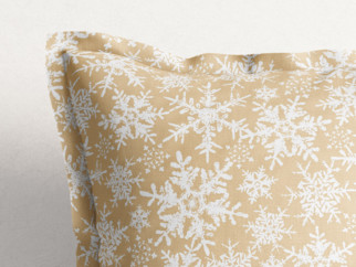 Vánoční bavlněný povlak na polštář s ozdobným lemem - vzor sněhové vločky na zlatém