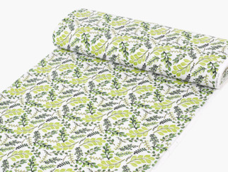 Dekorační látka LONETA - vzor zelené lístečky - šířka 140 cm