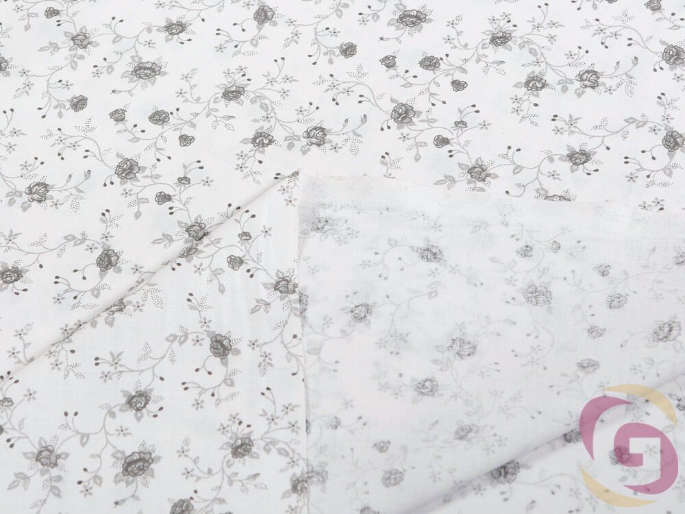 Bavlněné plátno SIMONA - vzor 587 šedé růžičky na bílém