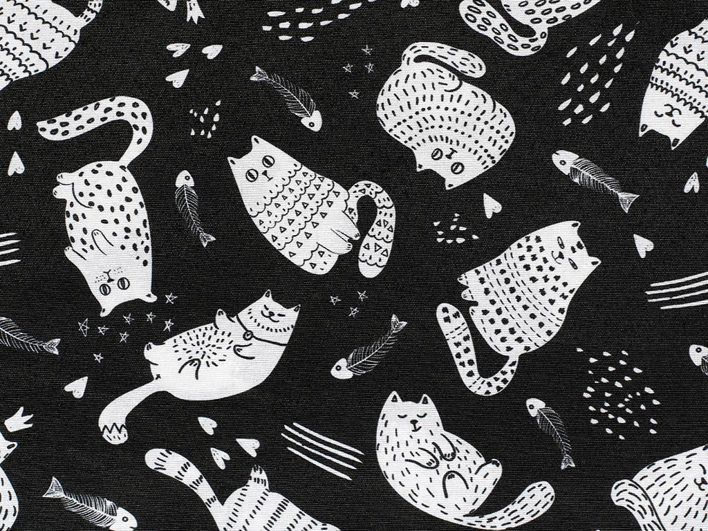 Dekorační látka Loneta - katter max kočky na černém