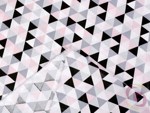 Bavlněné plátno SIMONA - vzor 972 růžové a šedé trojúhelníky