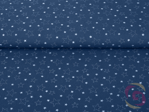 Bavlněné plátno SIMONA - vzor X-16 bílé hvězdičky na modrém