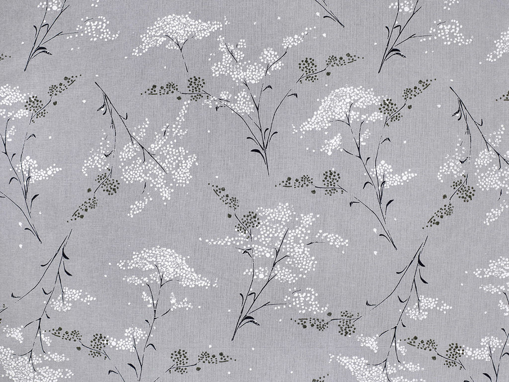 Bavlněné plátno - japonské květy na šedém