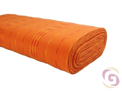 Bavlněná látka KANAFAS - vzor 026 oranžové pruhy