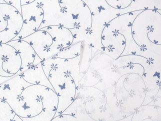 Bavlněný závěs na míru - vzor modrošedé kytičky a motýlci na bílém