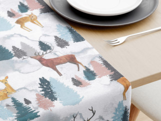 Dekorační běhoun na stůl - vzor malovaní jeleni a srnky