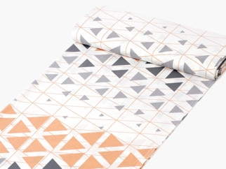 Bavlněné plátno Deluxe - oranžovo-šedé triangly - metráž š. 230 cm