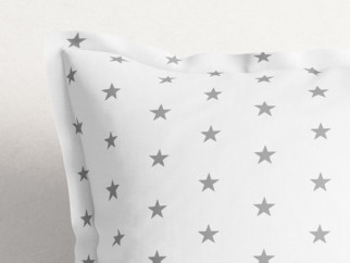 Vánoční bavlněný povlak na polštář s ozdobným lemem - šedé hvězdičky na bílém