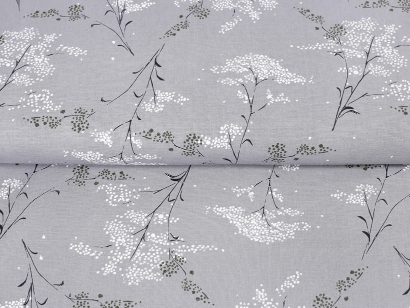 Bavlněné plátno - japonské květy na šedém