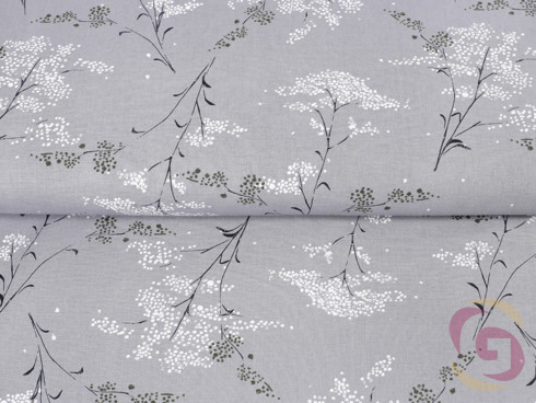 Bavlněné plátno SIMONA - vzor 933 japonské květy na šedém