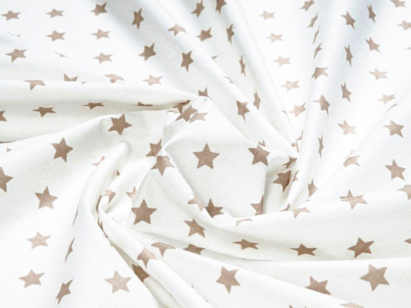 Bavlněné plátno - béžové hvězdičky na bílém