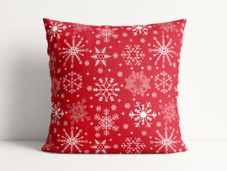 Vánoční bavlněný povlak na polštář - vzor sněhové vločky na červeném