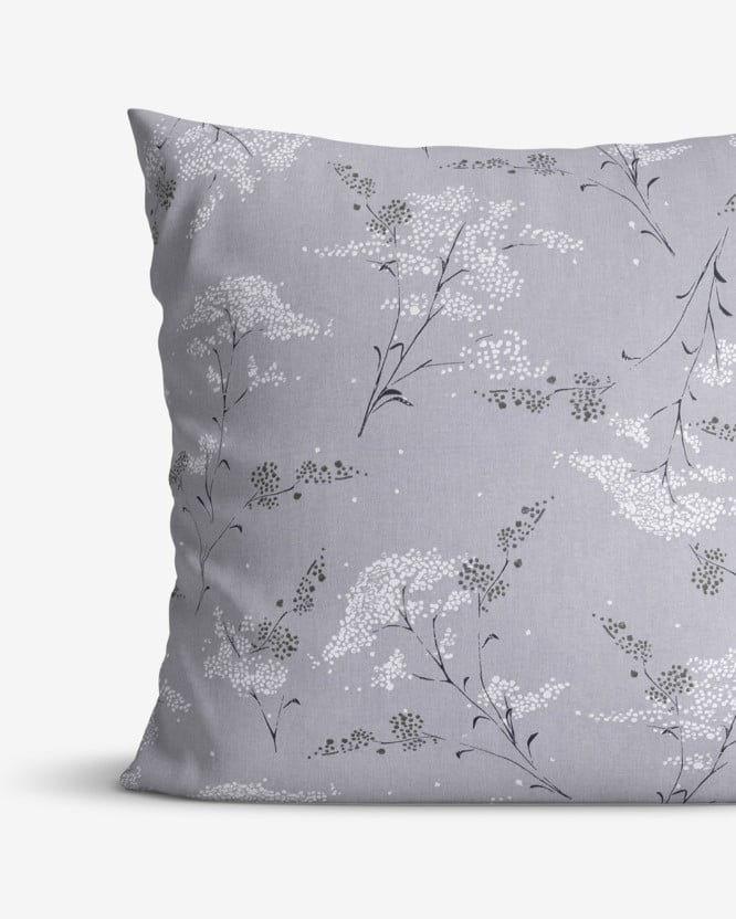 Bavlněný povlak na polštář - japonské květy na šedém
