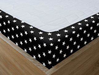 Bavlněné napínací prostěradlo - vzor bílé hvězdičky na černém