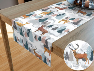 Vánoční dekorační běhoun na stůl - vzor malovaní jeleni a srnky