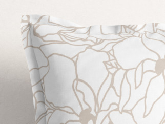 Bavlněný povlak na polštář s ozdobným lemem - světle béžové květy na bílém