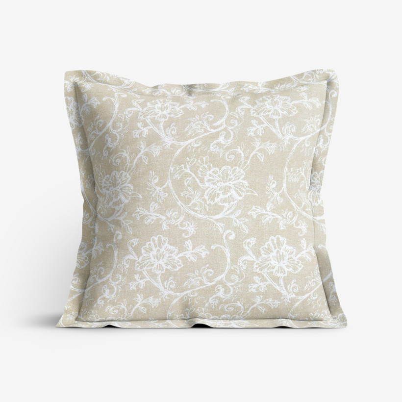 Dekorační povlak na polštář s ozdobným lemem Loneta - bílé popínavé květiny