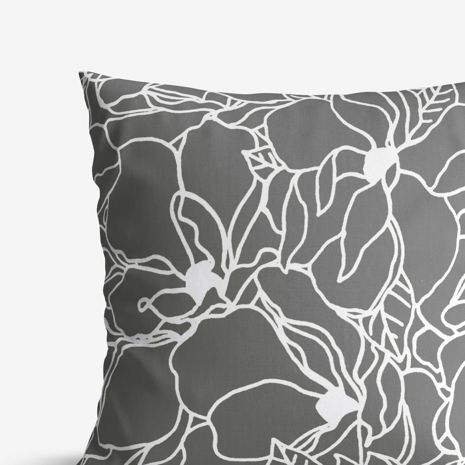 Bavlněný povlak na polštář - bílé květy na tmavě šedém