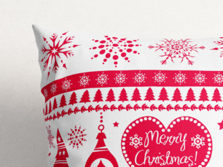 Vánoční bavlněný povlak na polštář - vzor červené vánoční symboly na bílém