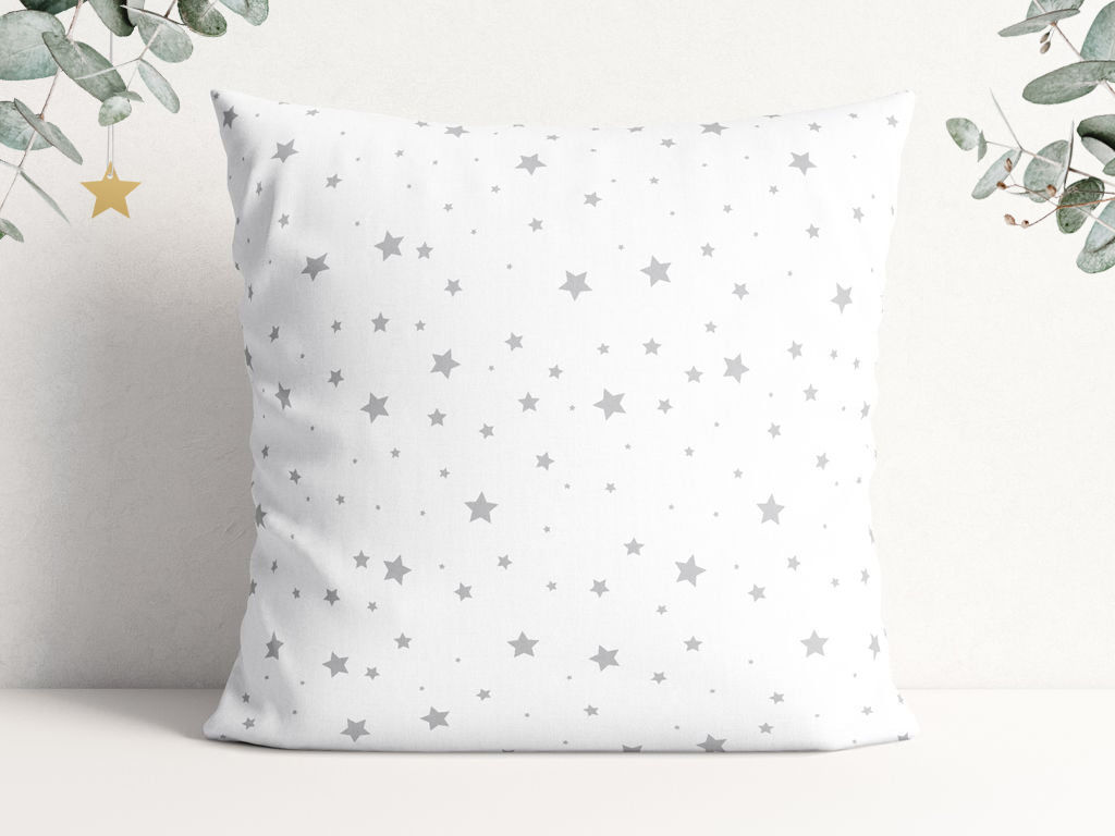 Bavlněný povlak na polštář - drobné šedé hvězdičky na bílém