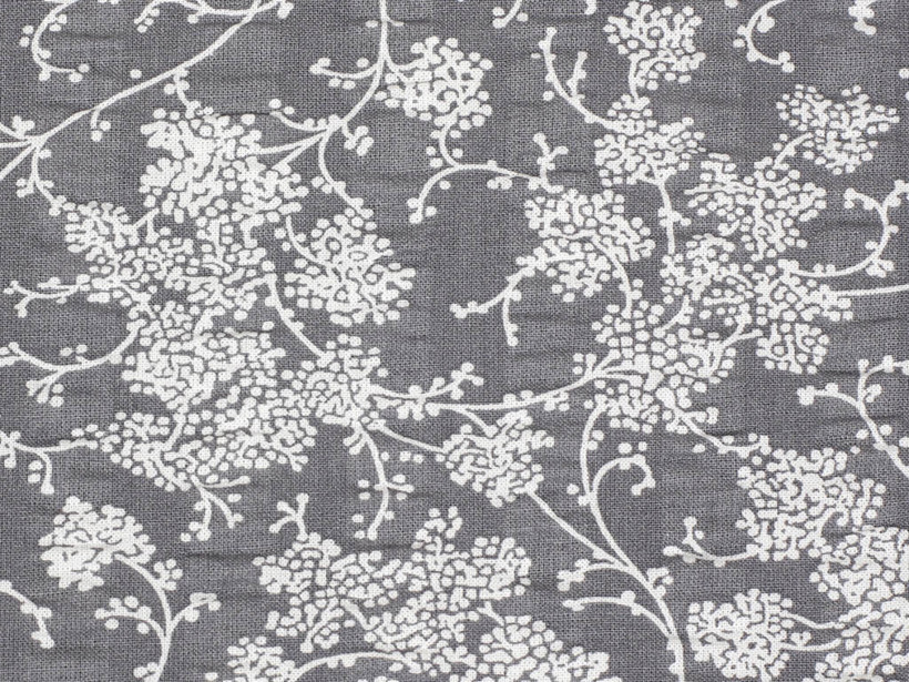 Bavlněný krep - popínavé květy na tmavě šedém