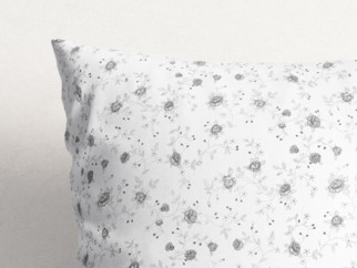 Bavlněný povlak na polštář - vzor šedé růžičky na bílém