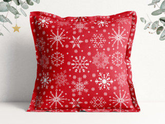Vánoční bavlněný povlak na polštář s ozdobným lemem - vzor sněhové vločky na červeném