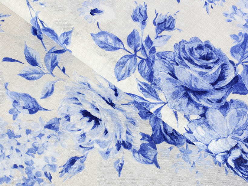 Dekorační látka Loneta - velké modré růže