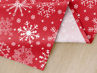 Vánoční bavlněné prostírání na stůl - vzor sněhové vločky na červeném - sada 2ks